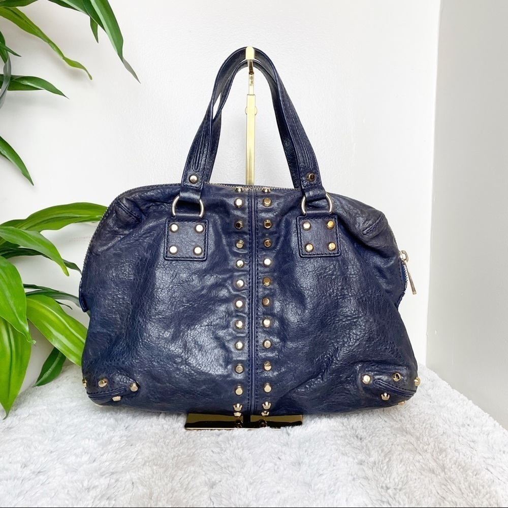 Michael Kors Y2K “Astor" studded blue distressed moto leather handbag - Picture 4 of 14